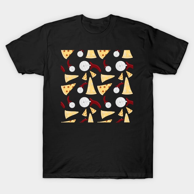 Pizza with slice wheel pattern T-Shirt by kamdesigns